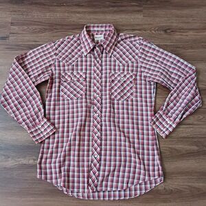 Vintage Recess Western Pearl Snap Plaid Long Sleeve Shirt Size Medium